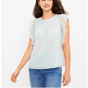 Loft Women's Clip Dot Smocked Flutter Sleeve Top Size L Forest Mist